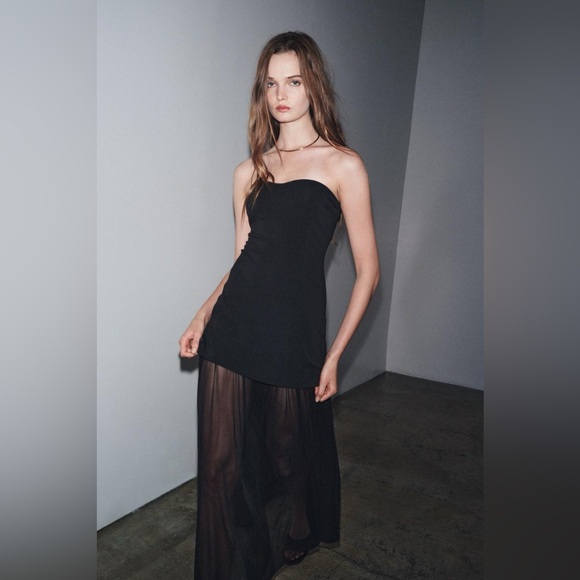 🆕(NWT) ZARA Bloggers Fav Combination Strapless Tulle Maxi Dress Size SMALL - Picture 8 of 9